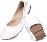 LM Women's Ballet Flats Round Toe Slip On Flats Shoes Casual Dress Shoes Foldable Portable Travel Ballet Flat, White, 8