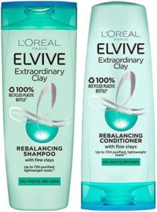 L'Oreal Elvive Extraordinary Clay Rebalancing Shampoo (400ml) & Conditioner (300ml) Set for Dry Roots & Dry Ends