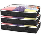 Stackzy Flat Clothes Underbed Storage Bags – Sturdy Fabric Storage Solution – Foldable Underbed Container and Closet Organiser – Reinforced Storage Bin for Clothes – 3pcs, Black 75L Capacity