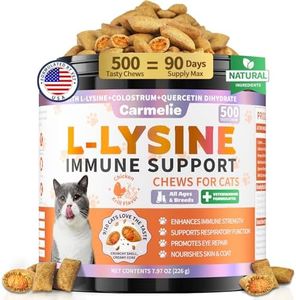 Lysine for Cats, 500ct Cat Immune Support Chews, L-Lysine Supplement for Cats with Colostrum, Omega-3, Soothes Sneezing, Runny Nose & Upper Respiratory Support, Crunchy & Creamy, Chicken Krill Flavor