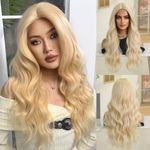 OUFEI Long Wavy Blonde Wig for Women Big Scalp Natural Synthetic Hair Heat Resistant Ombre Wigs for Daily Party Cosplay Wear