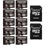[Gigastone] 16GB Micro SD Card 10 Pack, Full HD Video, Surveillance Security Cam Action Camera Drone, 85MB/s Micro SDHC Class 10, with Adapter