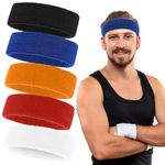 Sport Sweat Headbands for Men Women, Mabor 5 Pack Sweat Head Bands Hair Band for Athletic Running Cycling Exercise Gym Basketball Football (Colorful)