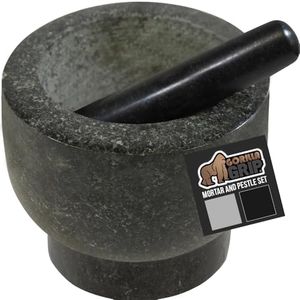 Gorilla Grip Heavy Duty, Unpolished Granite Mortar and Pestle Set, Holds 4 Cups, Stone Grinder Bowl for Guacamole, Salsa, Herb Crusher, Grind and Crush Spices and Nuts to Release Flavor, Black