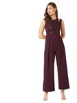 Miss Chase Women's Halter Neck Sleeveless Solid Wide Leg Sequin Paneled Regular Length Jumpsuit (MCAW19D04-23-184-06,Wine,XL)