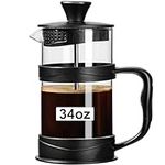 PARACITY French Press Coffee Maker 34oz, Coffee Press with 3 Filters Screen, Camping French Press, Portable Cold Brew Coffee Maker for Travel& Home Gift(Black)