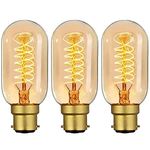Sunnylinn 40W B22 Vintage Edison Light Bulbs Bayonet Dimmable, B22 BC Filament Vintage Bayonet Light Bulb Warm White, T45 Antique Retro Light Bulb 230V (3-Pack).
