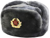 SIBERHAT Hat Russian Soviet Army Air force Fur Military Ushanka GR, Gray, Grey, Size L [metric-60, USA - 7 1/2 (23.5" around], Gray, Large