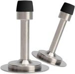 LemonHo No Need to Drill/ Screw in Wall Mounted Door Stopper, 3M Self Adhesive Tape Stainless Steel Doorstop, Rubber Bumper Tip, Pack of 2 Wall Protector Bedroom Door Stops, 3 Inches Height, Silver