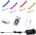 AIBOO LED Under Cabinet Night Lights Kit for Glass Edge Shelf Back Side Lighting Using Flexible Cable and Clip with RF Remote(4 Lights,RGB)