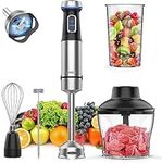 Ganiza Immersion Blender, Electric Hand Blender 800W with 15 Speed and Turbo Mode Handheld Blender Stainless Steel Blade, 5-in-1 Handheld Stick Mixer, Milk Frother, Egg Whisk, Chopper and Beaker