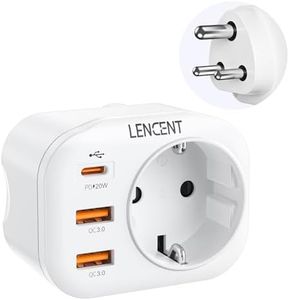 LENCENT Adaptador Enchufe India, Adaptador India Viaje con Carga Rápida QC3.0+PD20W, Europa España Portugal 2-Pin a 3-Pin IN para Sri Lanka, Nepal, Níger, Líbano, Ghana, Myanmar, Senegal, Tipo D