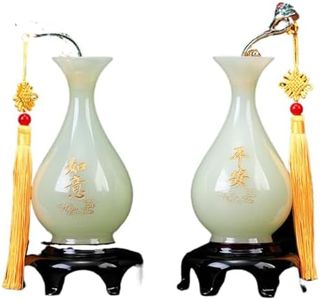 Jefuzh 平安如意琉璃玉花瓶摆件 Feng Shui Figurine Home Office Decor Chinese Gifts Ceramic Vase Trendy Home Living Room Entryway Decorative新房客厅酒柜玄关创意家居装饰品乔迁礼品 8981