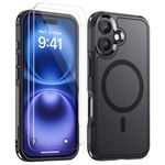 Lanhiem Magnetic for iPhone 16 Case, [2 Pack Tempered Glass Screen Protector][Compatible with MagSafe][10 FT Military Grade Shockproof] Heavy Duty Tough Phone Cover for iPhone 16 - Black