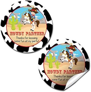 Cowboy Birthday Thank You Sticker Labels for Kids, 40 2" Party Circle Stickers by AmandaCreation, Great for Party Favors, Envelope Seals & Goodie Bags