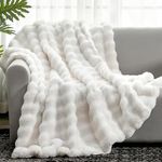 TARODEA Faux Fur Throw Blanket for Couch, Fuzzy Soft Plush Thick Bubble Blanket for Sofa Bedroom Living Room (Cream White, 130x160 cm)