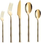 gold silverware set for 6, 30 pieces golden silverware set 18/8 stainless steel, gold spoons and forks set in Home and kitchen, gold bamboo cutlery set, gold utensils set, dishwasher safe