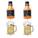 4PCS Whiskey Bottle Beer Mug Mylar Foil Balloons for Bar Valentines Wedding Decor Birthday Party Decoration Supplies