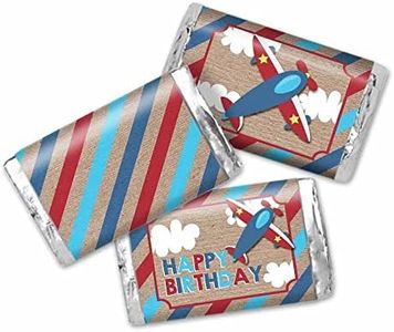 Up & Away Airplane Birthday Party Miniature Chocolate Candy Bar Sticker Wrappers for Kids, 45 Wrap Around Labels Sized 1.4" x 2.6" by AmandaCreation, Great for Party Favors & Goodie Bags