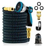 BUICXJKZ Expandable Garden Hose Pipe 100FT - 3 Times Expanding Flexible Hosepipe, Flexible Hosepipe, 10 Pattern Spray Nozzle, Durable 3450D, Durable 3450D Flexible Water Hose 3/4"&1/2" Fittings