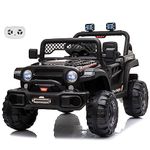 VOLTZ TOYS 12V Truck Ride-On Car Toy for Kids with Open Doors, LED Lights, 2.4G Remote Control and MP3 Player with Music, Horn, Battery Powered Electric Vehicle Gift for Boys and Girls (Black)