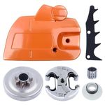 Cluth Cover with Sprocket Kit for Husqvarna 445 450 Chainsaw, ADEFOL Clutch Cover + Clutch + Clutch Drum + Bumper Spike + Worm Gear + Needle Bearing Spare Parts Accessory