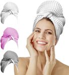 Microfiber Hair Towel Wrap for Women - Extra Large 45 x 25" Hair Towels for Long Hair – Anti Frizz Breathable Quick Dry Towel for Wet, Curly, Straight, with Elastic Loop - Waffle Knit Towels - White