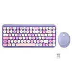 Perixx PERIDUO-713 Wireless Compact Keyboard and Mouse Combo - Pastel Blue, 2.4 GHz, Retro Round Keys, Pastel Purple, UK Layout