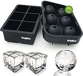 Walfos® Silicone ice Cube Moulds Set, Large Square Ice Cube Tray and Sphere Ice Ball, Easy to Pop Out, Prefect for for Whiskey, Cocktails, Baby Food, Reusable & BPA Free