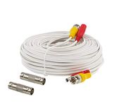 InstallerCCTV 100ft Pre-made All-in-One BNC Video and Power Cable with Connector for Surveillance CCTV Security Camera Video System - White