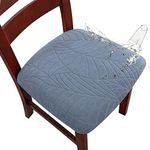 Genina Waterproof Seat Covers for Dining Room Chairs, Stretch Chair Covers Removable Washable Dinning Room Kitchen Chair Seat Cushion Slipcovers (Leaves-Light Blue, 6 PCS)