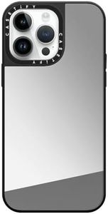 CASETiFY Mirror Case iPhone 14 Pro Max [Reflective / 4.9 ft. 1X Military Grade Drop Protection/Compatible with Magsafe] - Silver On Black