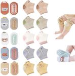 WATOCHE Baby Crawling Knee Pads and Socks with Anti-Slip Grips 10 Pairs Unisex Baby Toddler Nonslip Kneepads & Ankle Floor Socks(10 Pairs-Colorful Animal,1-3T)