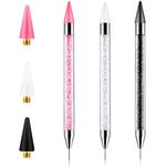 Acrylic Rhinestone Picker - 3 Pcs Double-ended Rhinestone Wax Pen with Self-Adhesive Wax Tips， Nail Rhinestone Picker with 3 Extra Wax Tips for Nail Art Gemstone Crystal DIY (White, Black, Pink)