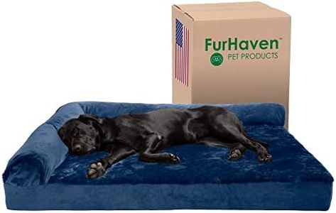 Furhaven Pet Lit pour Chien | Coussin orthopédique en Mousse à mémoire de Forme avec Gel rafraîchissant en Peluche et Velours en Forme de L pour Chiens et Chats, Saphir Profond, Jumbo Plus
