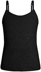 Bleum Camisole Girls Undershirt Tank Top | Ultra-Soft Cami Top with Built-in Shelf Bra & Adjustable Straps | Minimal Seams, Tag-Free Comfort | Makes a Great Undershirt Black