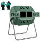 COSTWAY 160L Tumbling Composter, Garden Compost Bin with 360° Rotating Dual Chambers, Sliding Doors & Gloves, BPA-Free Compost Waste Bin Barrel, Easy and Fast Composing (160L, Green)