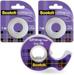 Scotch Gift Wrap Tape, 1 Roll on Handheld Dispenser 19 mm x 15 m + 2 refill rolls 19 mm x 25 m – Satin-Finish Clear Sticky Tape to Use on Gift Wrapping Paper