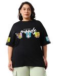 Bewakoof Official Tom & Jerry Merchandise Women's Graphic Printed Oversized Plus Size T-Shirt_625723_Black_3XL