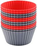 Mirenlife 12 Pack Reusable Nonstick Jumbo Silicone Baking Cups, Cupcake and Muffin Liners, 3.8 Inch Large Size, Red and Gray Colors, Round