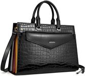 BOSTANTEN Laptop Briefcase for Women 15.6 Inch Tote Bag Genuine Leather Handbag Crocodile Pattern Work Bussiness Bag Black