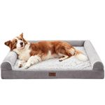 WESTERN HOME Dog Beds Large Washable, Soft Orthopedic Dog Beds with Removable Washable Cover, Extra Large Waterproof Pet Bed with U-Shape Bolster Grey, 127 x 91 x 19 cm