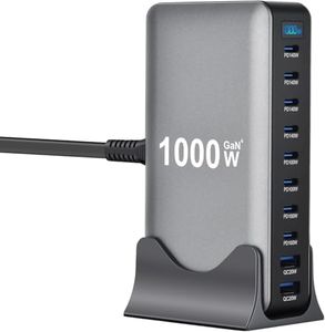 CyperEver 1000W USB C Fast Charger Block,10 Port USB Charging Station,GaN III 10-Port Fast Charging Station Hub,PD 3.1 140W Laptop Charger Adapter Compatible with MacBook,DELL,Steam Deck,iPhone Galaxy