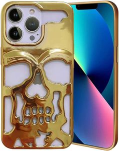 MOBILOVE Back Cover Case for iPhone 12 | iPhone 12 Pro | 3D Cool Hollow Skull Pattern | Skeleton Design and Luxury Plating | Shockproof and Protective Case (Gold)