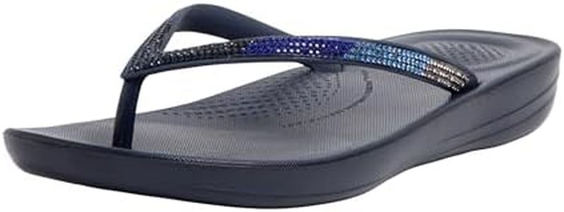 FitFlop Women's iQushion Ombre Sparkle Flip-Flips with Micro Crystals, Lightweight Ergonomic Flip Flop Sandals with Arch Support and Contoured Footbed for Walking, Midnight Navy, 6 US Women