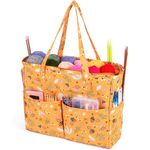 Aeelike Crochet Tote Bag, Large Knitting Bag, Wool Yarn Bag, Craft Storage Bags with Compartments, Cross Stitch Embroidery Organiser Bag, Portable Crochet Knitting Project Travel Bag for Women(Yellow)