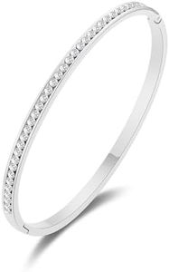 Philip Jones Channel Set Bangle for Women Created with Zircondia® Crystals, Crystal, Zircondia® Crystal