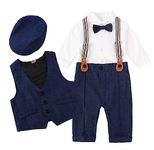 COTRIO Baby Boys Gentlemen Outfits Suit Long Sleeve Bow Tie Formal Shirt Vest Pants Wedding 12-18 Months Blue