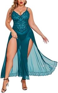 Avidlove Women Lingerie Deep V Neck Nightwear One Piece Sexy Nightgowns Mosaic Lace Mesh Dress Blue Green XXX-Large