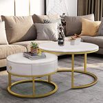 Device Bas with BROWN ART SHOPPEE Square Coffee Tables Simple Living Room Table Sets, Sofa Center Table Square End Tables With Wooden Drawer And Metal Frame Home Decor Sets (Gold & White Small)